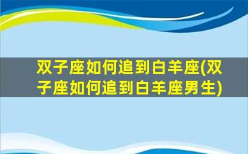 双子座如何追到白羊座(双子座如何追到白羊座男生)