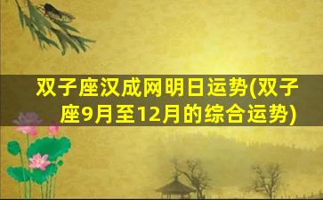 双子座汉成网明日运势(双子座9月至12月的综合运势)