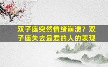 双子座突然情绪崩溃？双子座失去最爱的人的表现