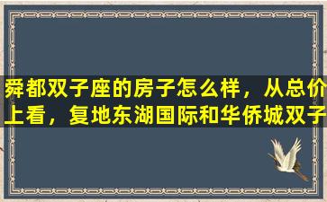 舜都双子座的房子怎么样，从总价上看，复地东湖国际和华侨城双子座哪个更划算